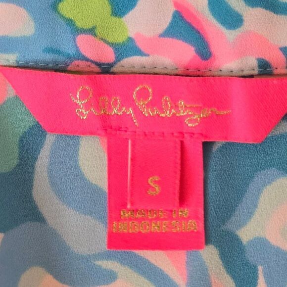 Lilly Pulitzer Womens Maritza Lileeze Button Front Blouse Ibiza Blue Aqua Small - Picture 2 of 11